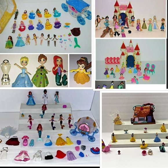 LOT POLLY POCKET DISNEY -2 Beauty & the Beast Castles Princess Dolls Carriage- &